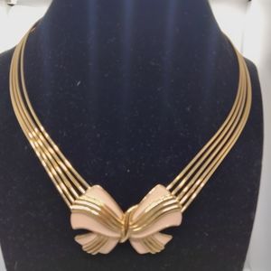 Trifari pink bow choker
